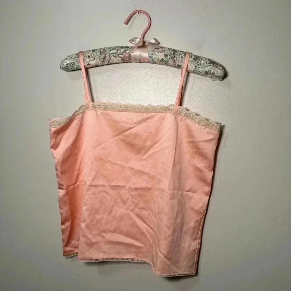 Vintage  cantaloupe orange satin lace cami S fairy coquette pastel - Picture 4 of 5